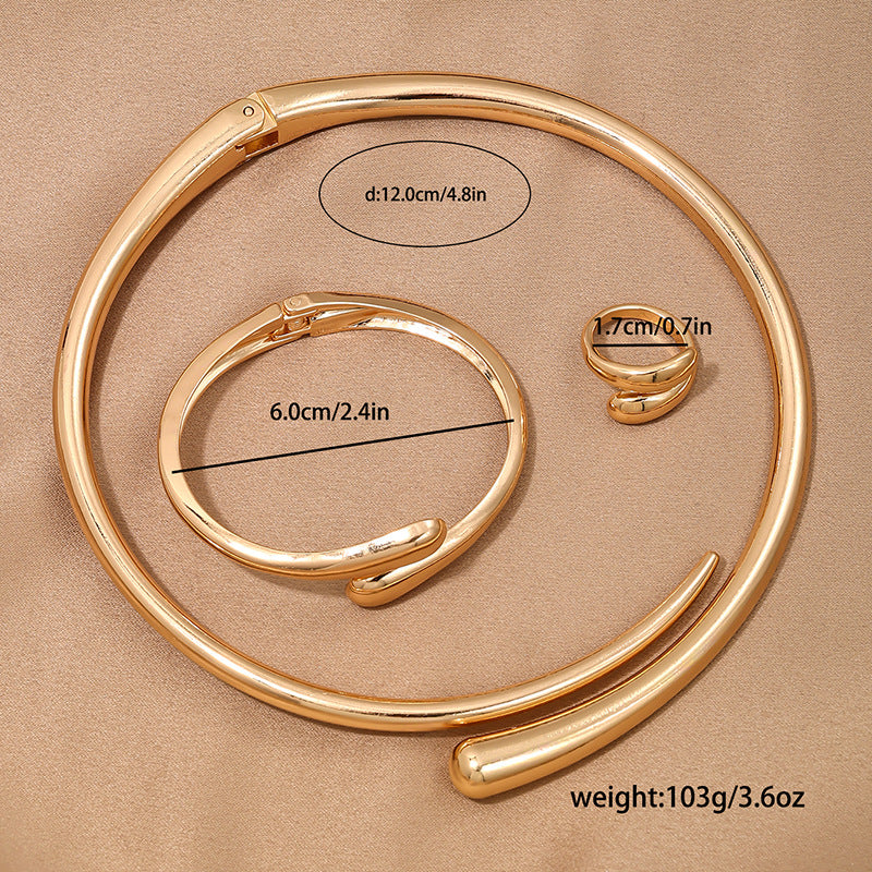 A simple alloy necklace, ring and bracelet three-piece set