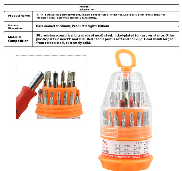 31-in-1 repair tool set screwdriver