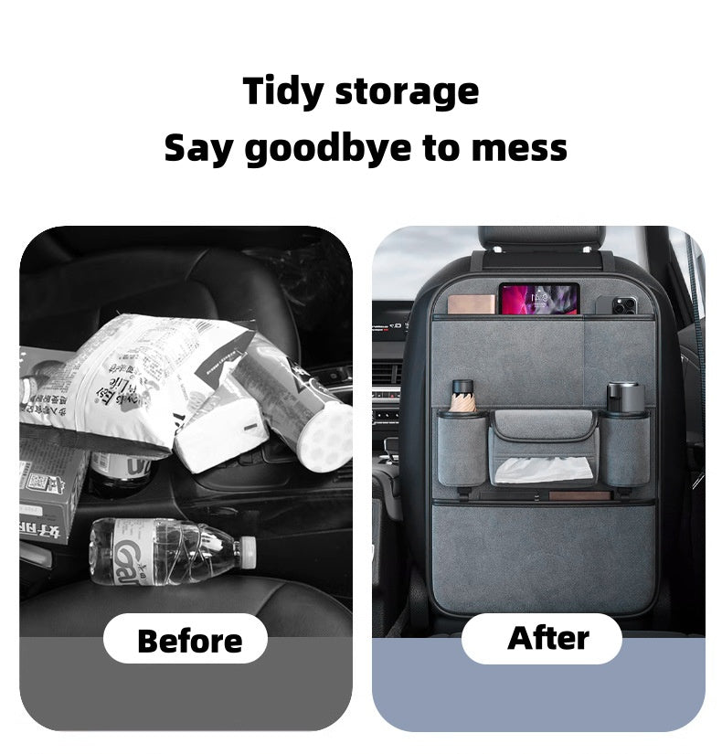 Multi-functional storage and anti-kick pads for car seat backs