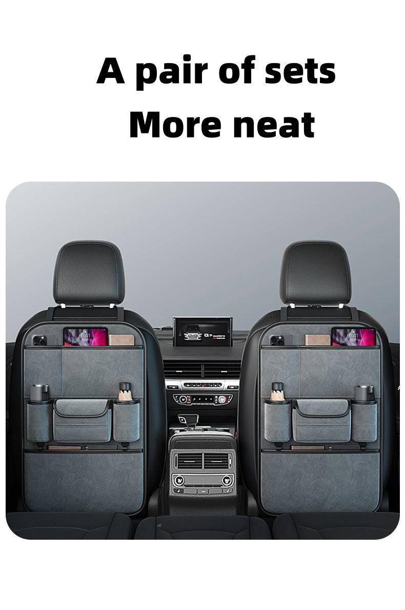 Multi-functional storage and anti-kick pads for car seat backs