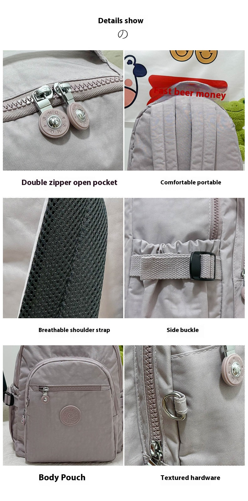 Large-capacity pink backpack